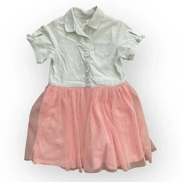 Oshkosh B’Gosh girls chambray button down tulle skirt short sleeve dress 5T pink - Picture 1 of 7